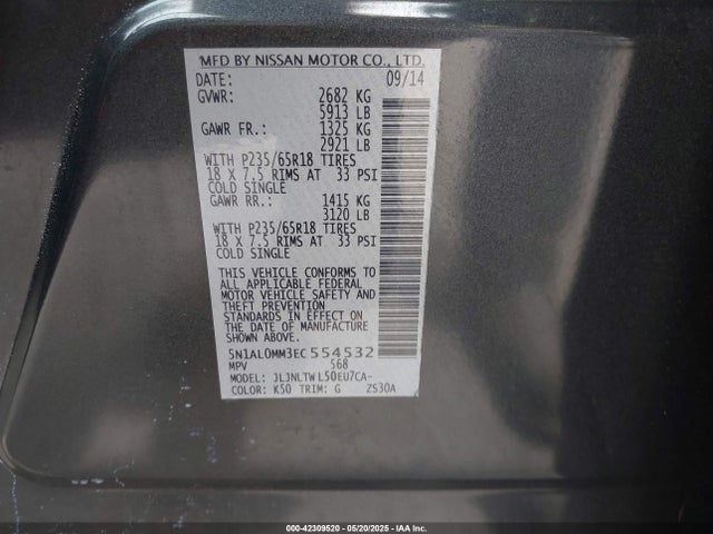 Infiniti QX60 2014 5N1AL0MM3EC554532 Image 9