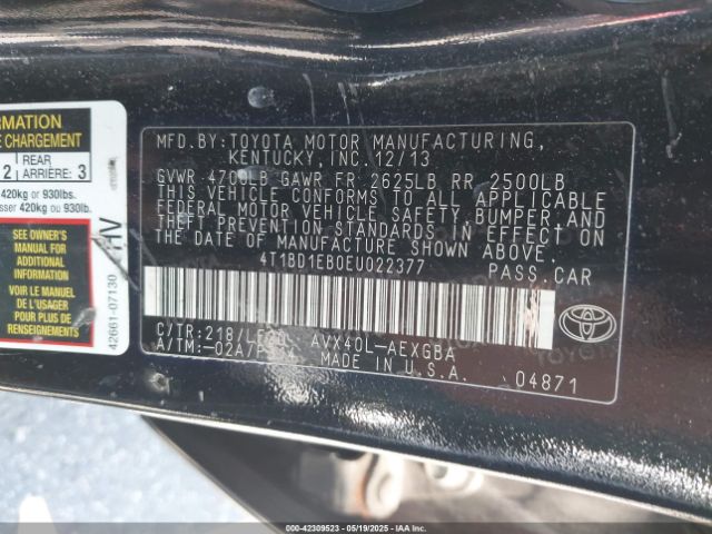 4T1BD1EB0EU022377 Toyota Avalon Hybrid Xle Premium