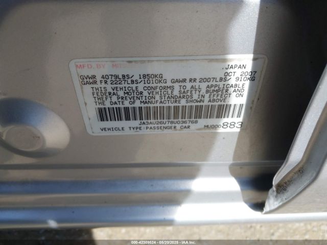 2008 MITSUBISHI LANCER JA3AU26U78U036768 Photo 8