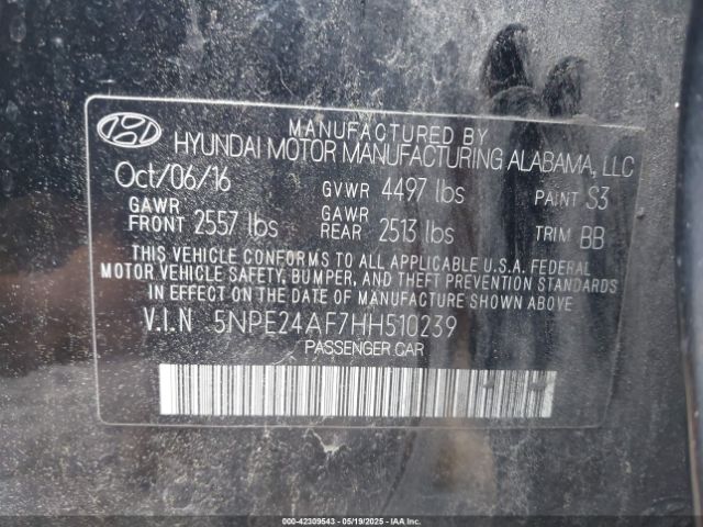5NPE24AF7HH510239 Hyundai SONATA SE