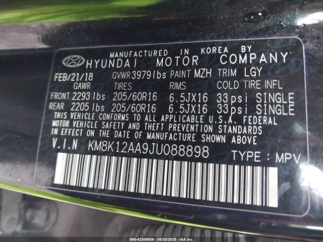 KM8K12AA9JU088898 Hyundai Kona Se