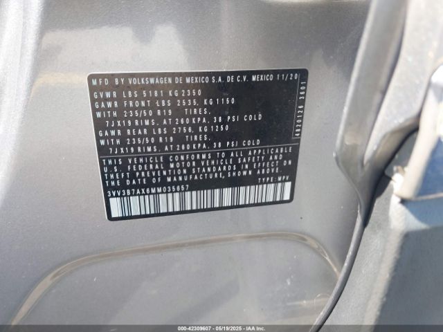2021 VOLKSWAGEN TIGUAN 3VV3B7AX6MM035657 Photo 8