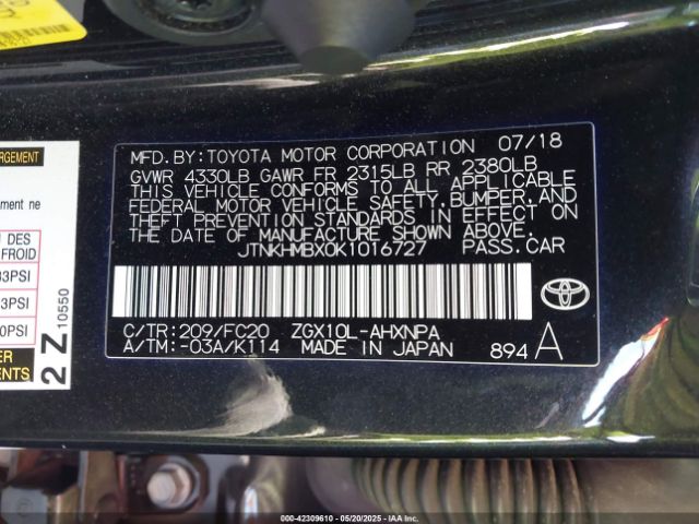 JTNKHMBX0K1016727 Toyota C-HR LE