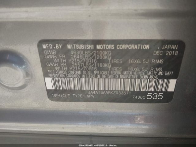 JA4AT3AA5KZ033671 Mitsubishi tc/ic mivec