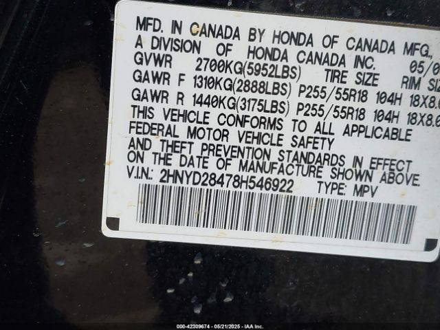 2008 ACURA MDX 2HNYD28478H546922 Photo 8
