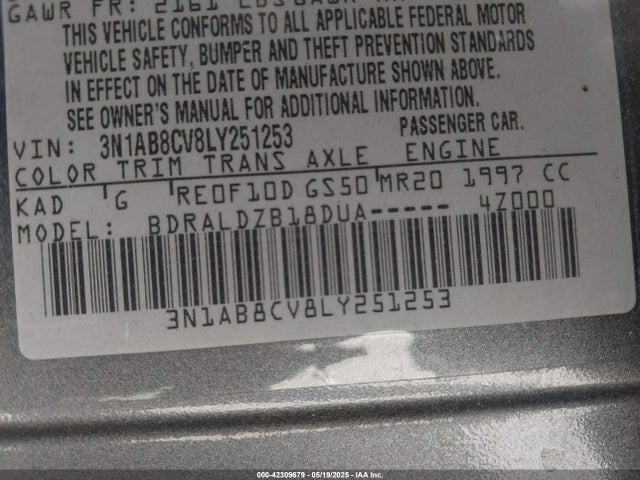 3N1AB8CV8LY251253 Nissan Sentra Sv Xtronic Cvt