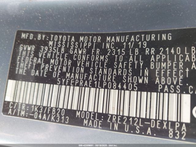 5YFEPRAE1LP084405 Toyota COROLLA LE