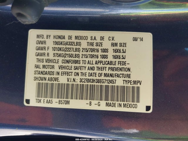 3CZRM3H38EG712457 Honda CR-V LX