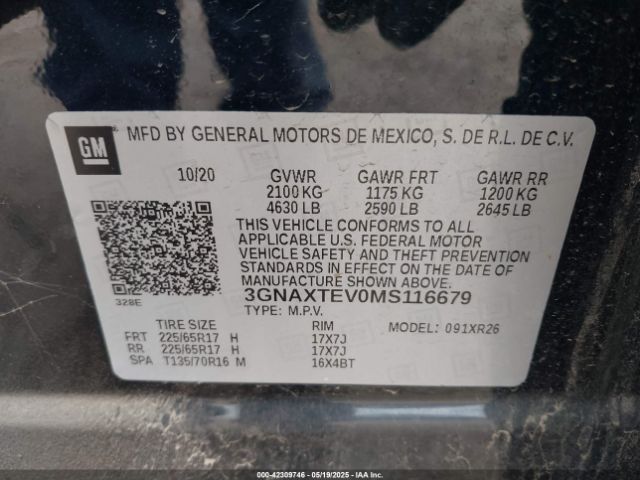 3GNAXTEV0MS116679 Chevrolet Equinox Awd 2fl