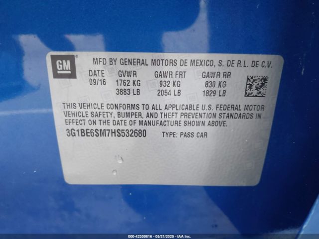 3G1BE6SM7HS532680 Chevrolet Cruze Lt Auto