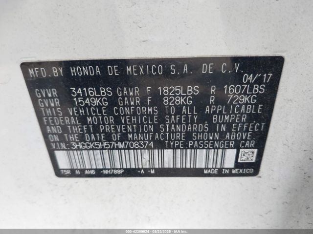 3HGGK5H57HM708374 Honda FIT LX