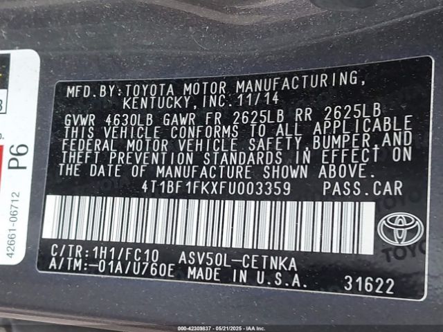 4T1BF1FKXFU003359 Toyota CAMRY LE