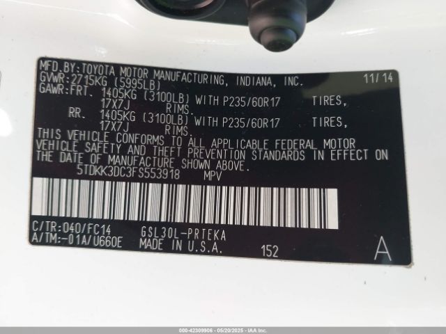 5TDKK3DC3FS553918 Toyota Sienna Le 8 Passenger