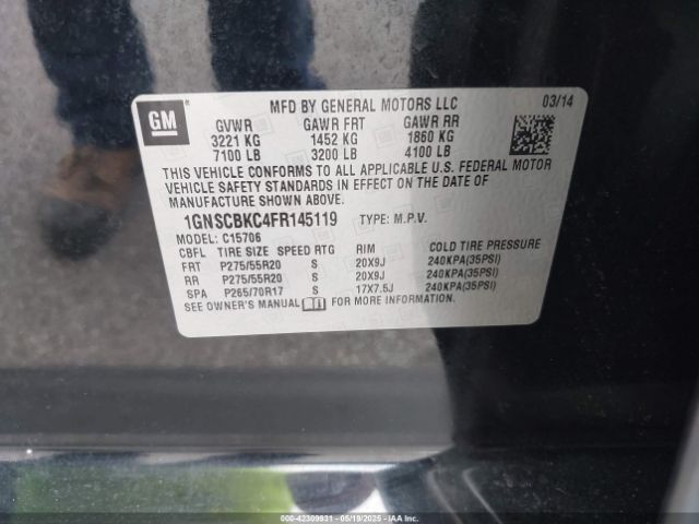 1GNSCBKC4FR145119 Chevrolet Tahoe Lt