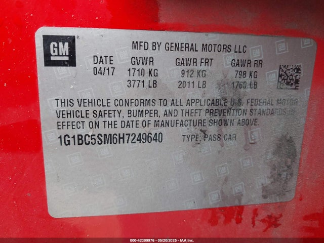 1G1BC5SM6H7249640 Chevrolet Cruze Ls Auto