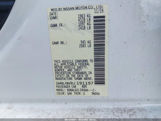 Nissan 2020 2020 1N4BL4BV9LC191197 Image 9