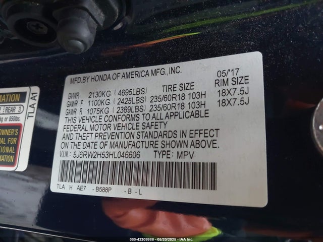 5J6RW2H53HL046606 Honda CR-V EX