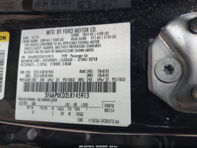 2020 FORD FUSION 3FA6P0CD2LR145913 Photo 8