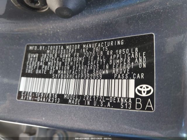 5YFBURHE4FP352059 Toyota COROLLA LE