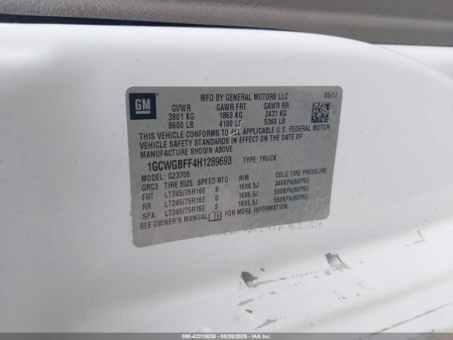 1GCWGBFF4H1289693 Chevrolet Express 2500 Work Van