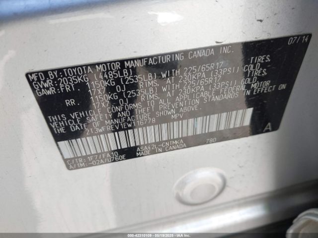 2T3WFREV1EW116778 Toyota Rav4 Xle