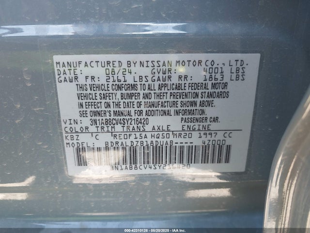 3N1AB8CV4SY216420 Nissan 2025