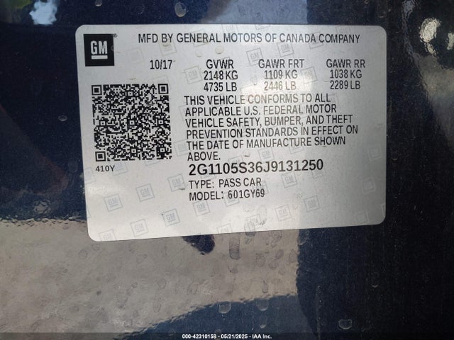 2G1105S36J9131250 Chevrolet lfx - spark ignited direct injection, vvt, e85 max, alum