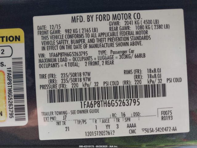 1FA6P8TH6G5263795 Ford Mustang Ecoboost