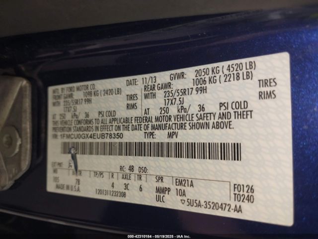 1FMCU0GX4EUB78350 Ford ESCAPE SE