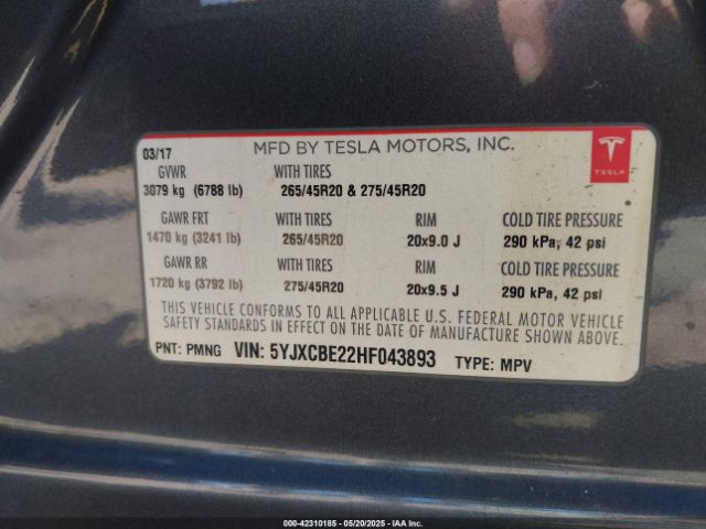 2017 TESLA MODEL X 5YJXCBE22HF043893 Photo 8