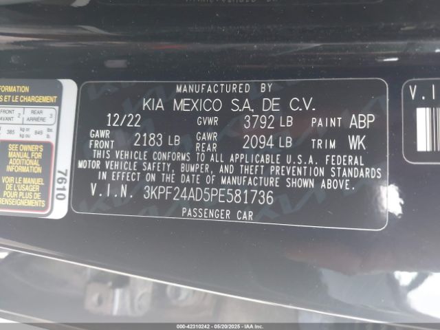 3KPF24AD5PE581736 KIA Forte Lxs