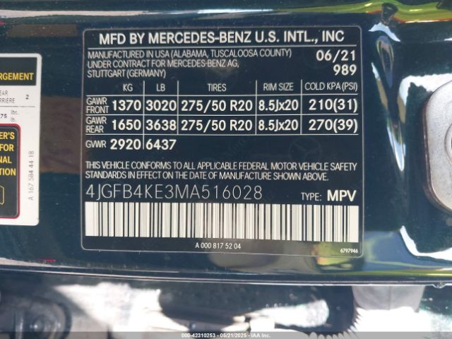 2021 MERCEDES-BENZ GLE 350 4JGFB4KE3MA516028 Photo 8
