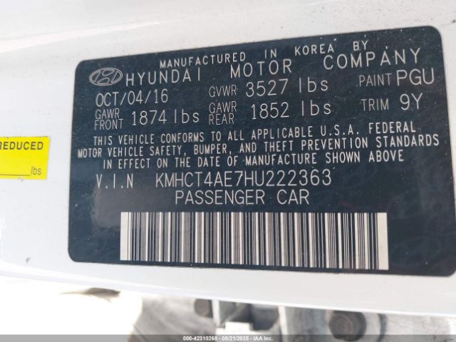 KMHCT4AE7HU222363 Hyundai ACCENT SE