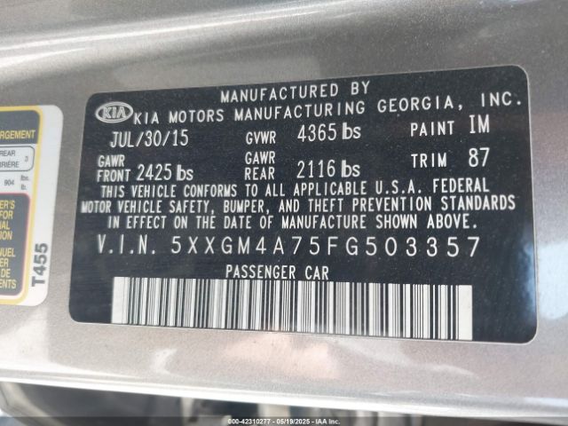 5XXGM4A75FG503357 KIA Optima Lx
