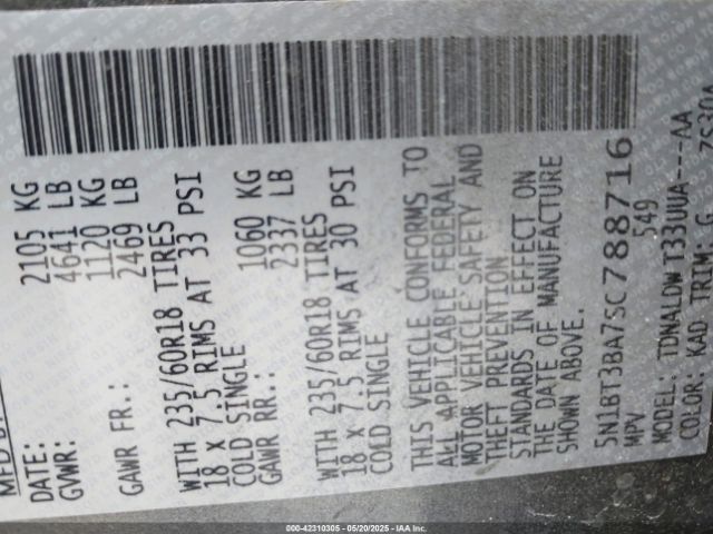 5N1BT3BA7SC788716 Nissan Rogue Sv Fwd