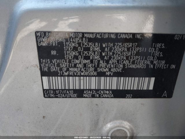 2T3WFREV3EW085906 Toyota Rav4 Xle
