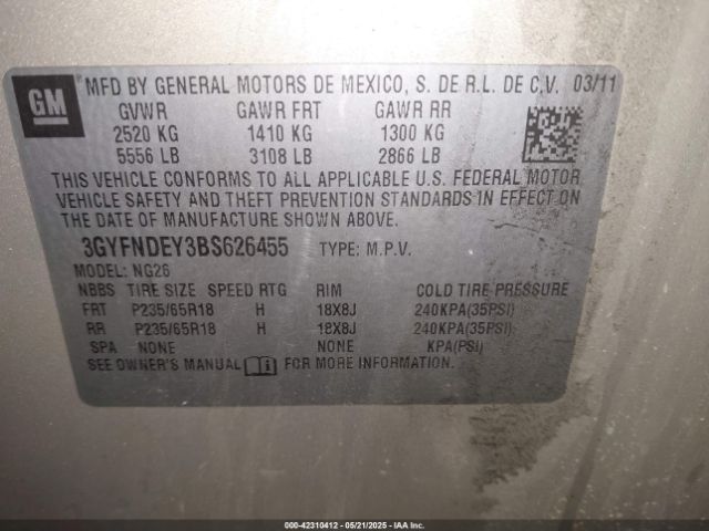 2011 CADILLAC SRX 3GYFNDEY3BS626455 Photo 8