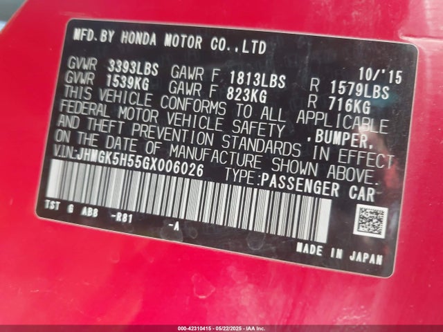 JHMGK5H55GX006026 Honda FIT LX