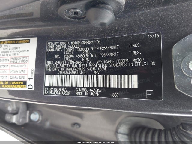 JTEBU5JR6H5413431 Toyota 4runner Sr5 Premium