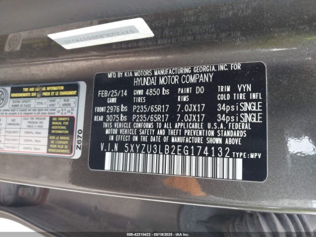 5XYZU3LB2EG174132 Hyundai Santa Fe Sport 2.4l