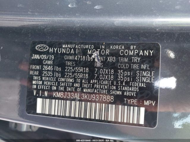 KM8J33AL3KU937888 Hyundai TUCSON SEL