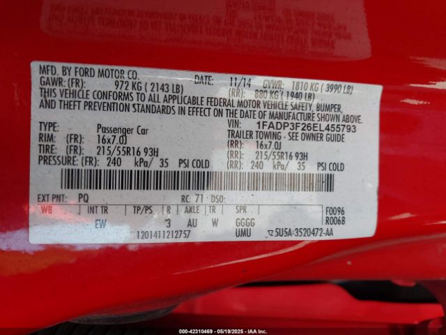 1FADP3F26EL455793 Ford FOCUS SE