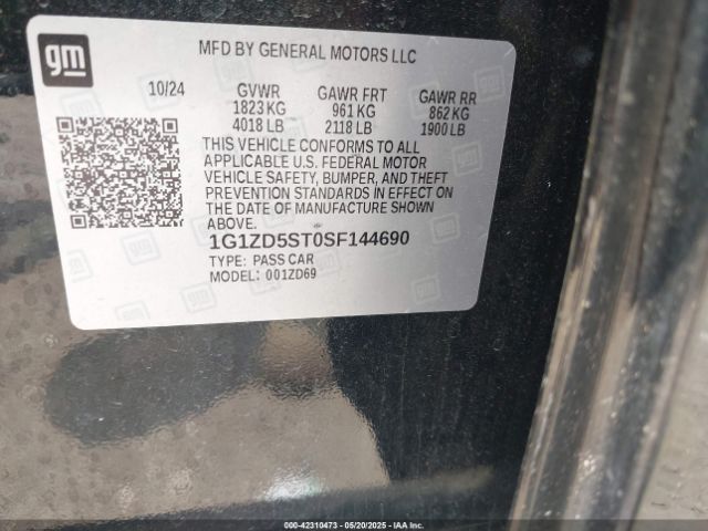 1G1ZD5ST0SF144690 Chevrolet Malibu Fwd 1lt