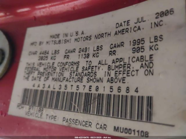 2007 MITSUBISHI ECLIPSE SPYDER 4A3AL35T57E015684 Photo 8