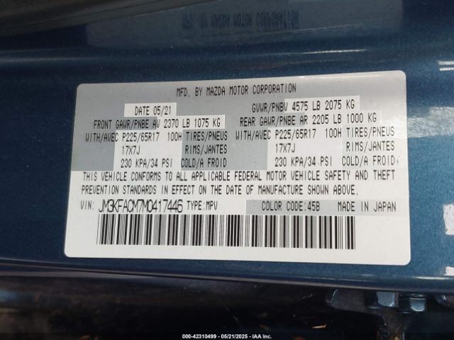 JM3KFACM7M0417446 Mazda py cylinder decativation
