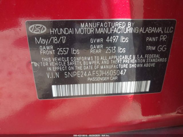 5NPE24AF5JH605047 Hyundai SONATA SE