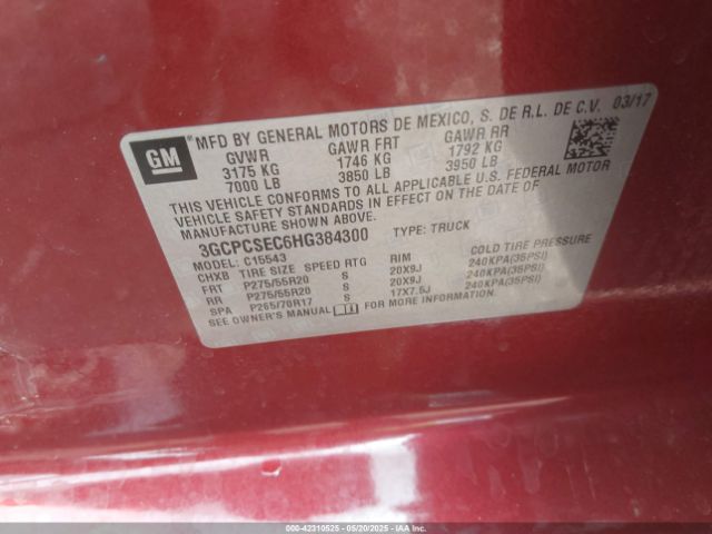 3GCPCSEC6HG384300 Chevrolet Silverado 1500 1lz