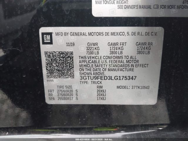 3GTU9FED3LG175347 GMC Sierra 1500 4wd  Short Box Denali