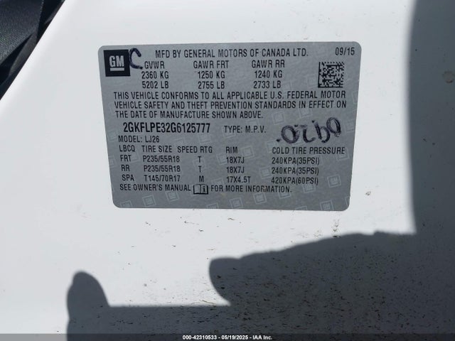 2GKFLPE32G6125777 GMC lfx - sidi, vvt, e85 max, aluminum