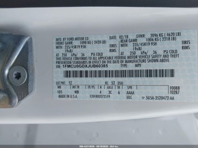 1FMCU0GDXJUB60385 Ford ESCAPE SE